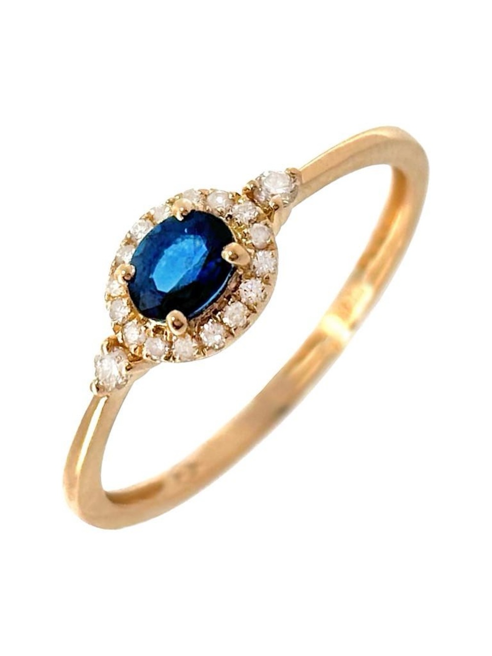 14K Real Solid Yellow Gold Natural Sapphire & Diamond Ring  0.44ctw Size 6.5